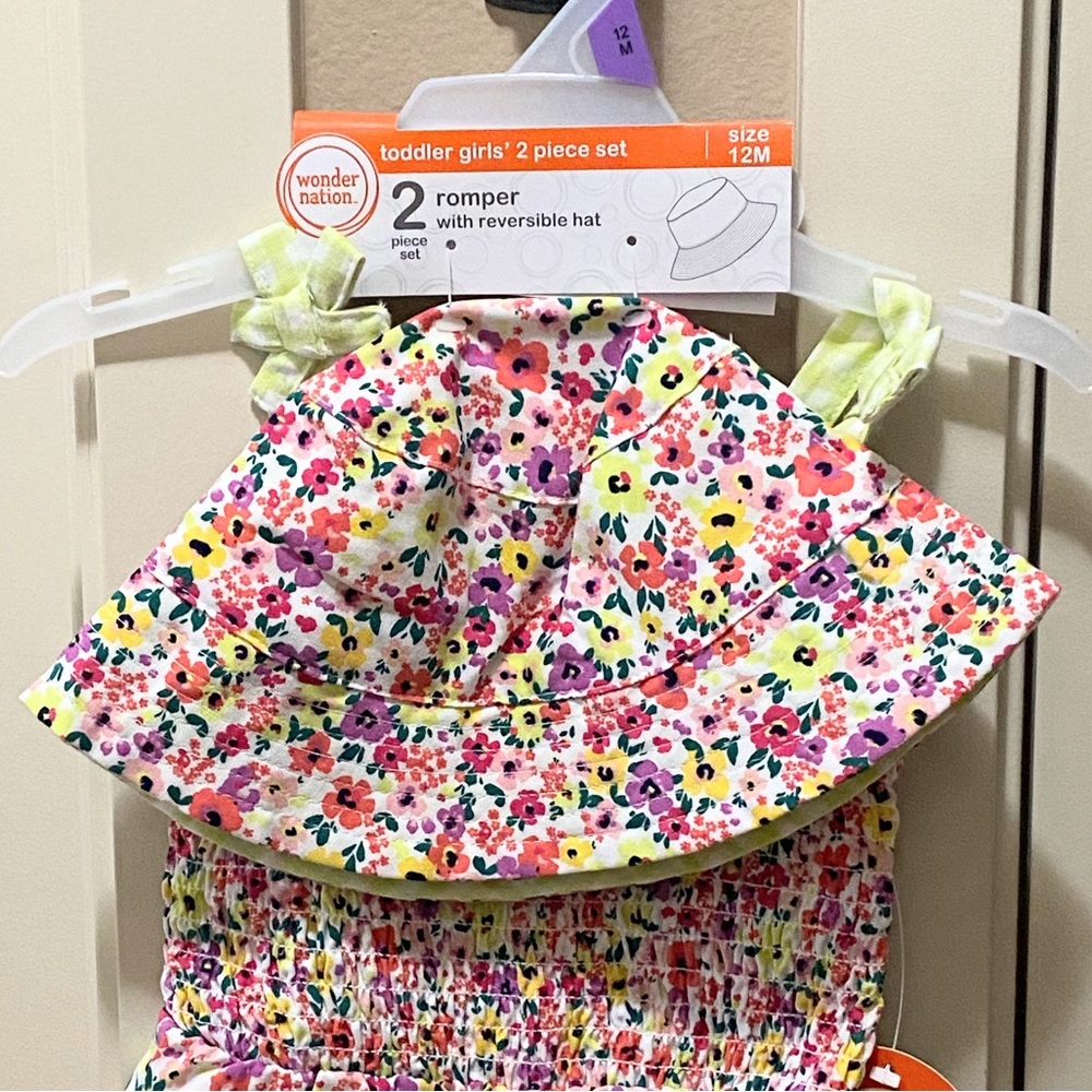 COPY - Wonder Nation girls 2pc Neon Floral Sleeveless Romper & bucket hat size … - Picture 16 of 16